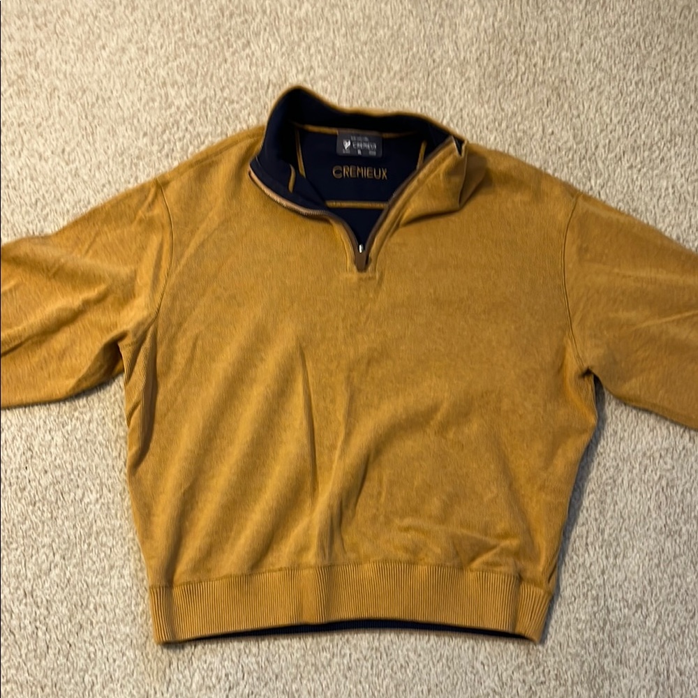 Tan Zip Up Sweater with Stand-Up Collar